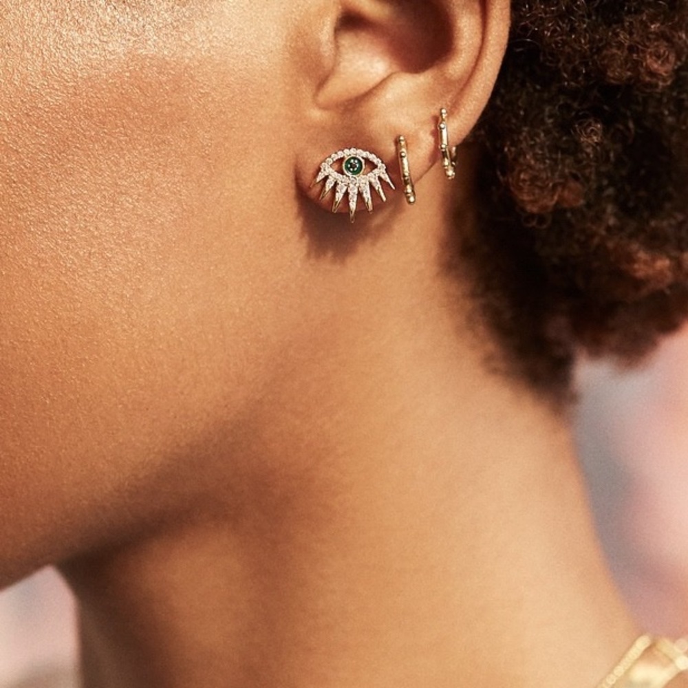 2/$20! Gold Crystal Pave Evil Eye Stud Earrings - Picture 11 of 14